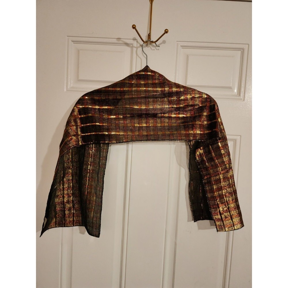 Womens Gold Stripped Metallic Shawl Scarf Wrap